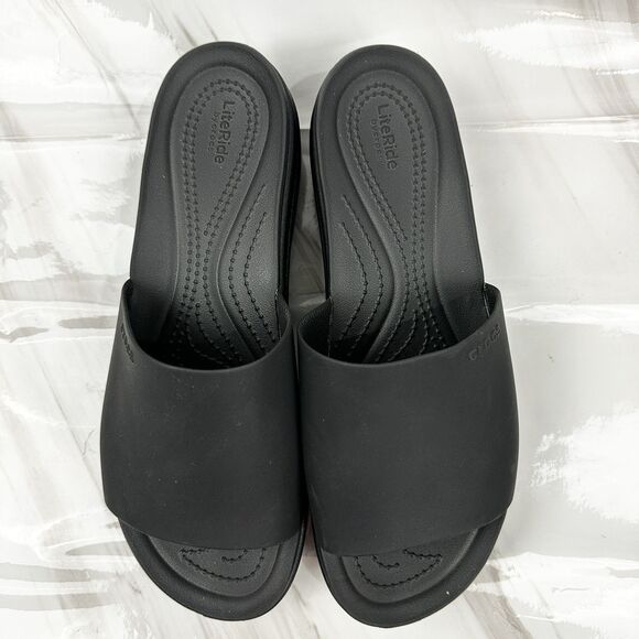 Crocs Brooklyn Slide On Wedge Platform Black Open Toe Sandals Women Size 10 - Picture 4 of 13